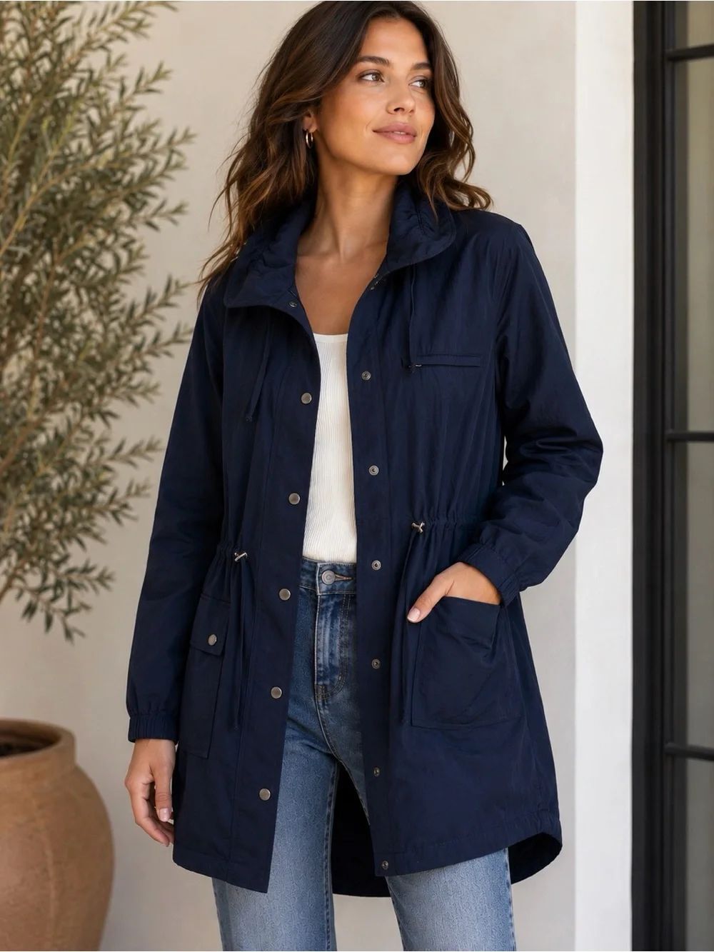Banana Republic Dark Blue Utility Anorak Jacket Parka Drawstring Size L